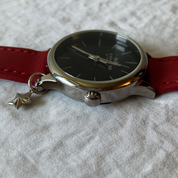 Coach: Red Leather Strap Watch- Silver Tone- Star Charm